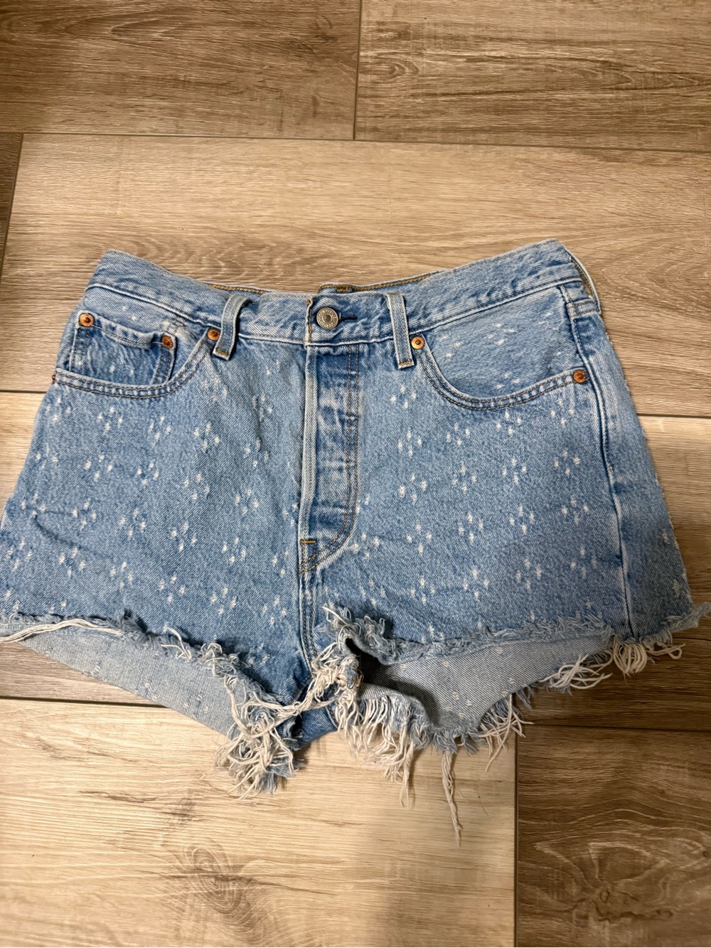 Levi's Light Blue Distressed High-Rise Denim Shorts